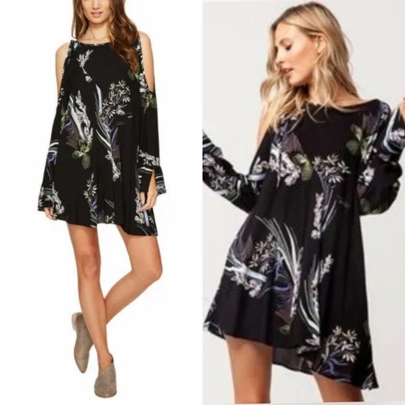 Free People Blk Floral Clear Skies Cold Shoulder Tunic/Dress. Size M. P/M/A1736 - Picture 1 of 11
